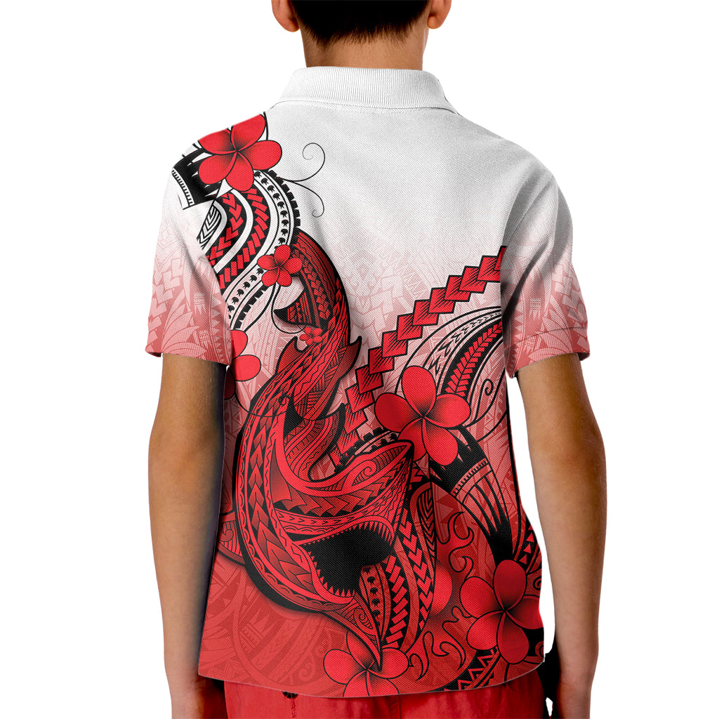 Hawaii Kid Polo Shirt Polynesian Shark Tattoo With Plumeria Red Gradient - Wonder Print Shop