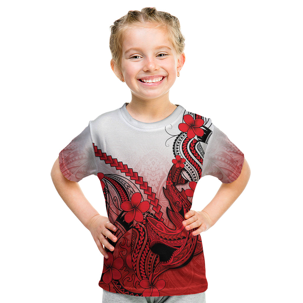 Hawaii Kid T Shirt Polynesian Shark Tattoo With Plumeria Red Gradient - Wonder Print Shop
