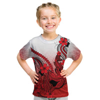 Hawaii Kid T Shirt Polynesian Shark Tattoo With Plumeria Red Gradient - Wonder Print Shop