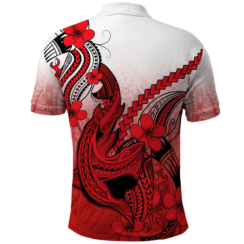 Hawaii Polo Shirt Polynesian Shark Tattoo With Plumeria Red Gradient - Wonder Print Shop