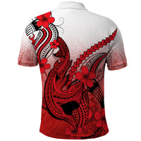 Hawaii Polo Shirt Polynesian Shark Tattoo With Plumeria Red Gradient - Wonder Print Shop