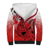Hawaii Sherpa Hoodie Polynesian Shark Tattoo With Plumeria Red Gradient - Wonder Print Shop