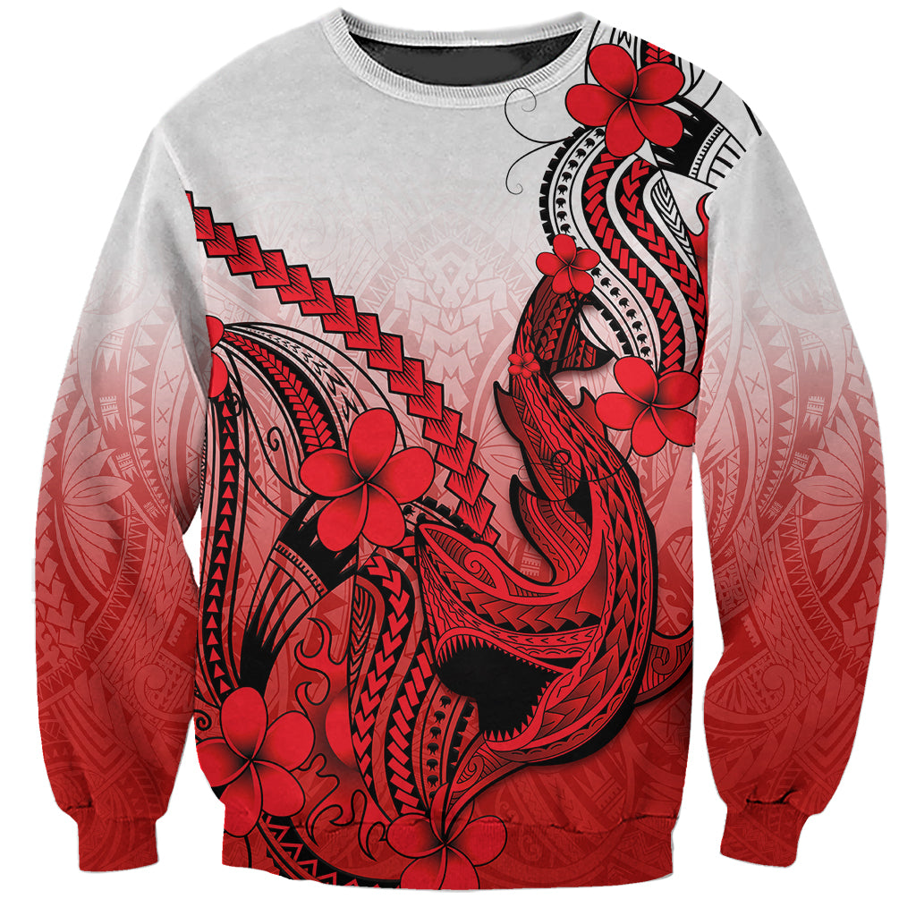 Hawaii Sweatshirt Polynesian Shark Tattoo With Plumeria Red Gradient - Wonder Print Shop