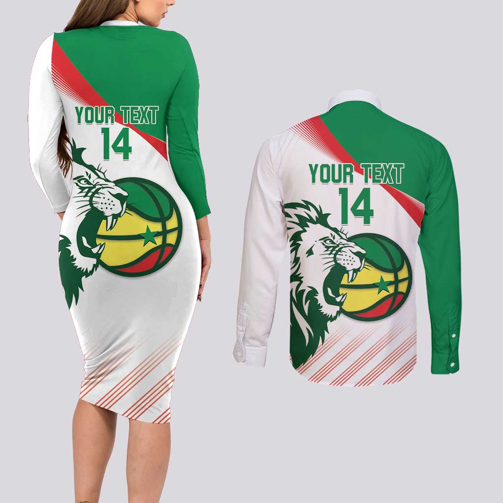 Senegal Basketball Custom Couples Matching Long Sleeve Bodycon Dress and Long Sleeve Button Shirt Come On Lions - Wonder Print Shop