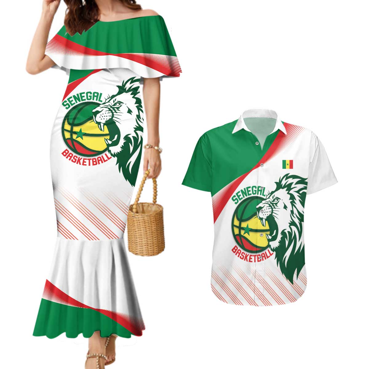 Senegal Basketball Custom Couples Matching Mermaid Dress and Hawaiian Shirt Come On Lions - Wonder Print Shop