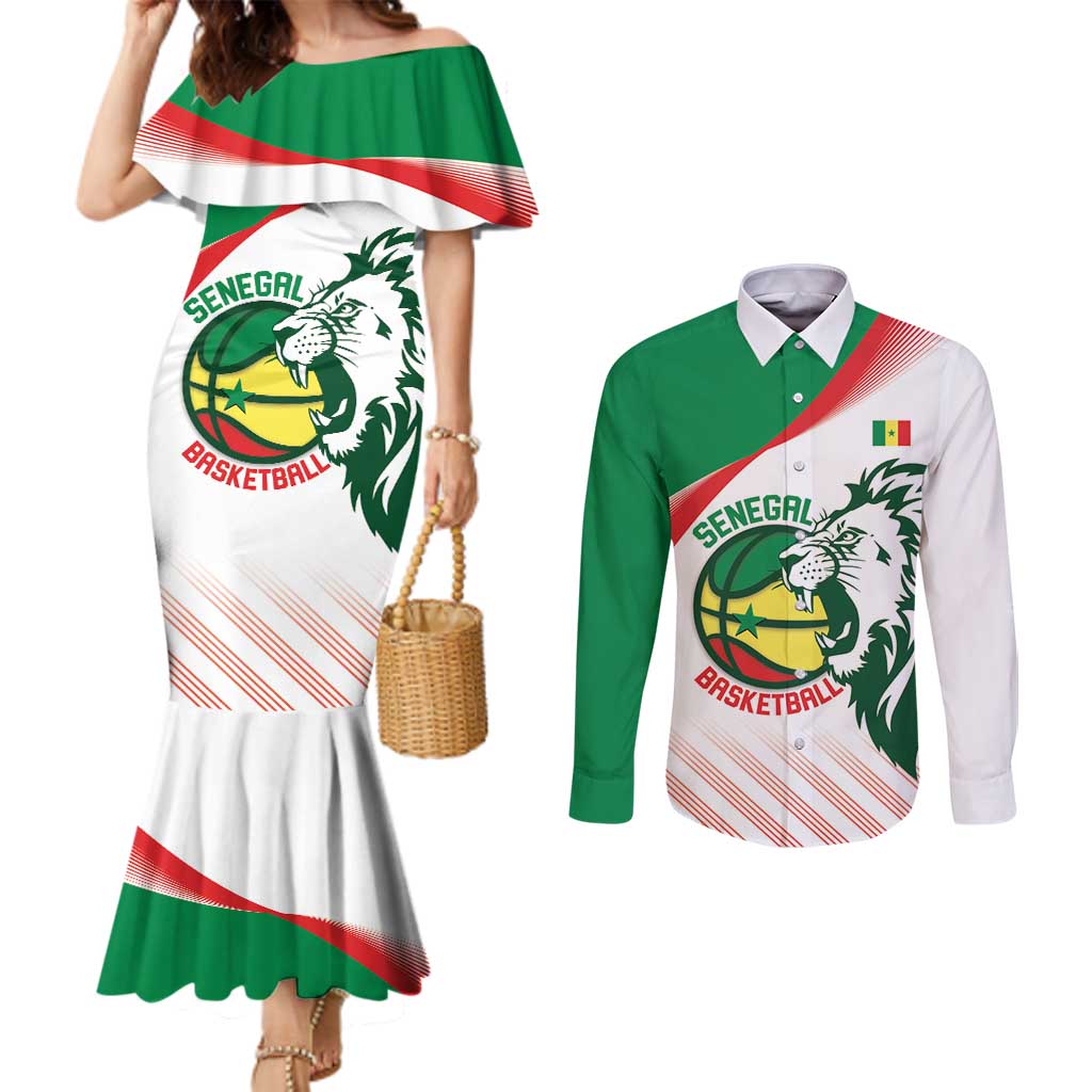 Senegal Basketball Custom Couples Matching Mermaid Dress and Long Sleeve Button Shirt Come On Lions - Wonder Print Shop