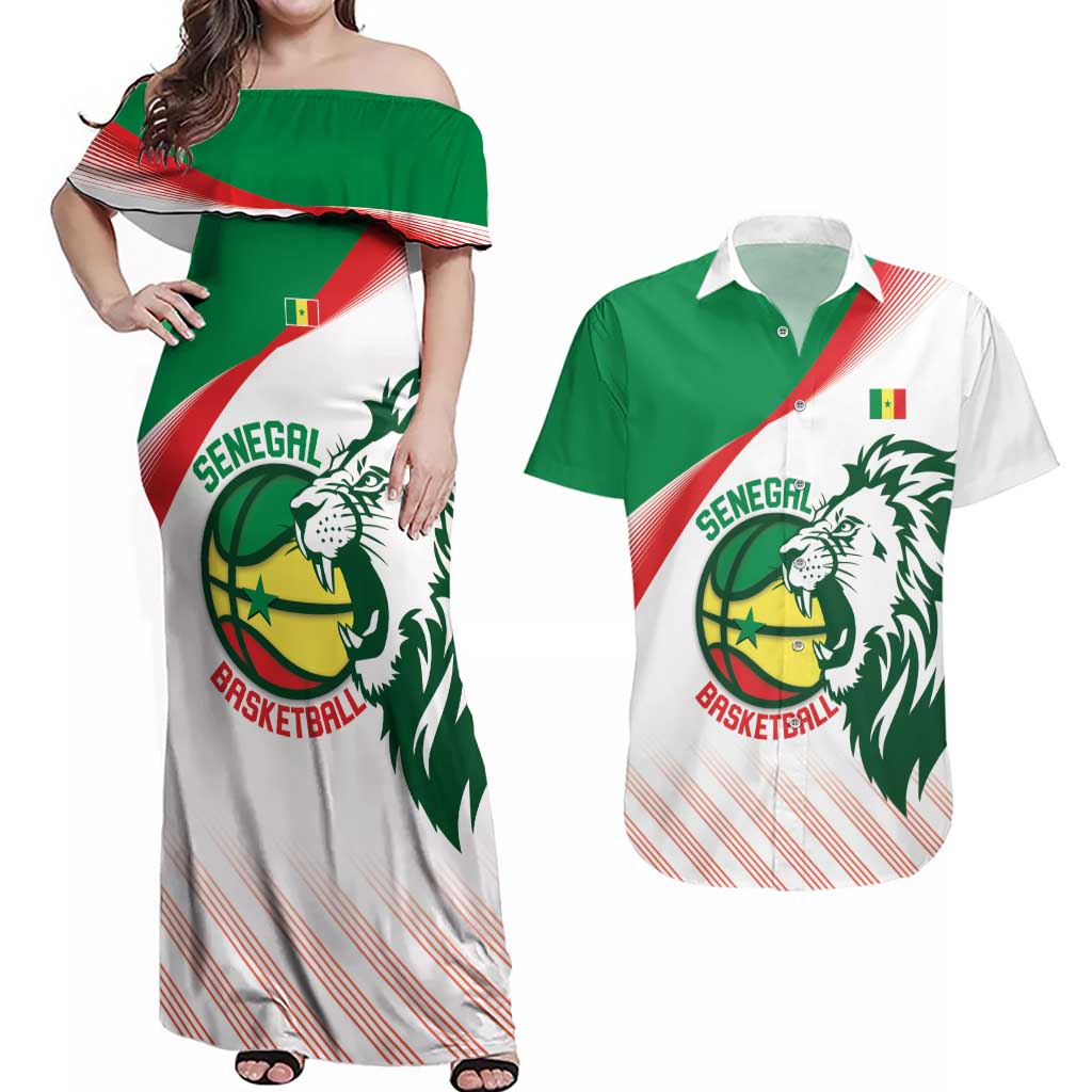Senegal Basketball Custom Couples Matching Off Shoulder Maxi Dress and Hawaiian Shirt Come On Lions - Wonder Print Shop