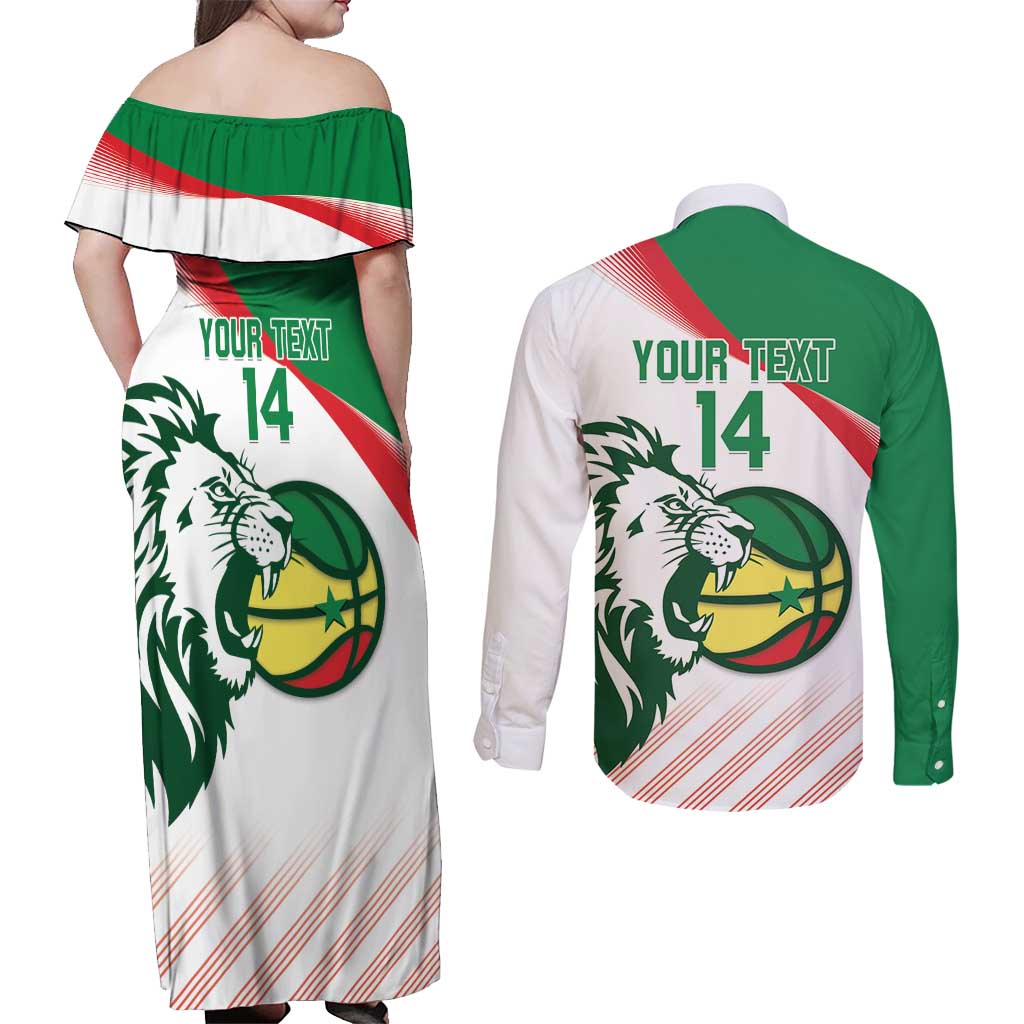 Senegal Basketball Custom Couples Matching Off Shoulder Maxi Dress and Long Sleeve Button Shirt Come On Lions - Wonder Print Shop