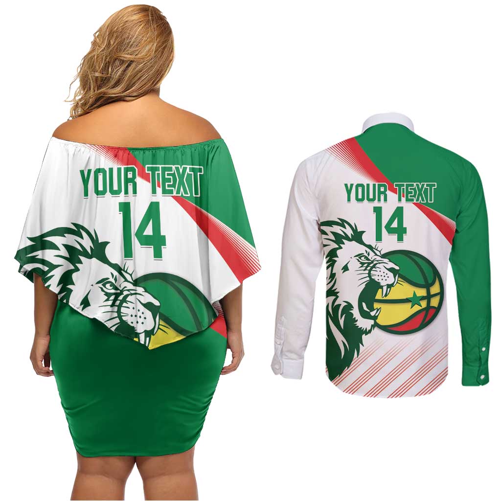 Senegal Basketball Custom Couples Matching Off Shoulder Short Dress and Long Sleeve Button Shirt Come On Lions - Wonder Print Shop