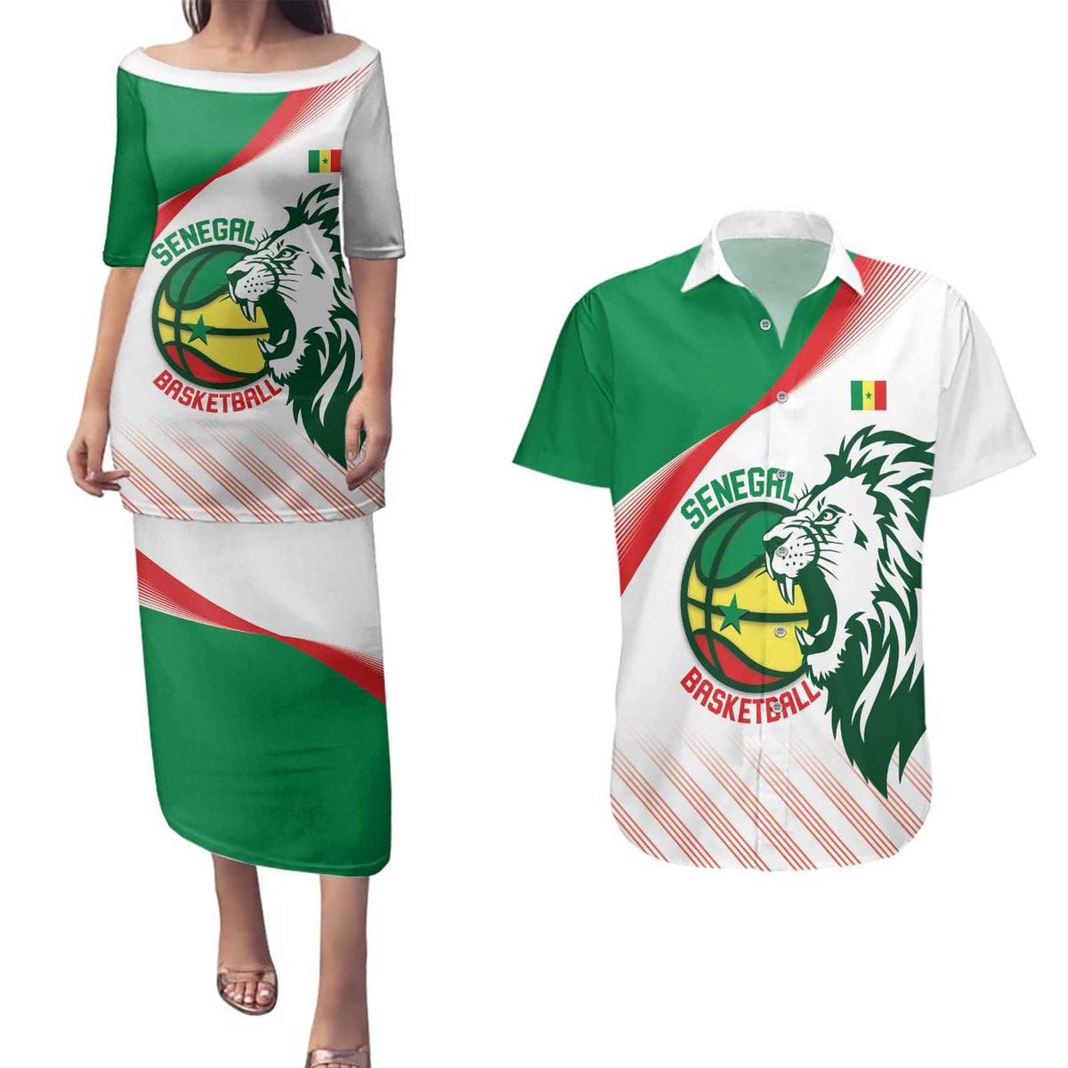 Senegal Basketball Custom Couples Matching Puletasi and Hawaiian Shirt Come On Lions - Wonder Print Shop