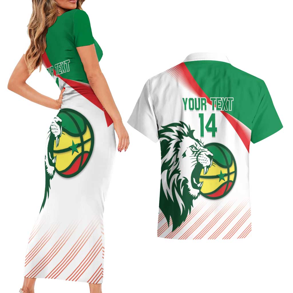 Senegal Basketball Custom Couples Matching Short Sleeve Bodycon Dress and Hawaiian Shirt Come On Lions - Wonder Print Shop