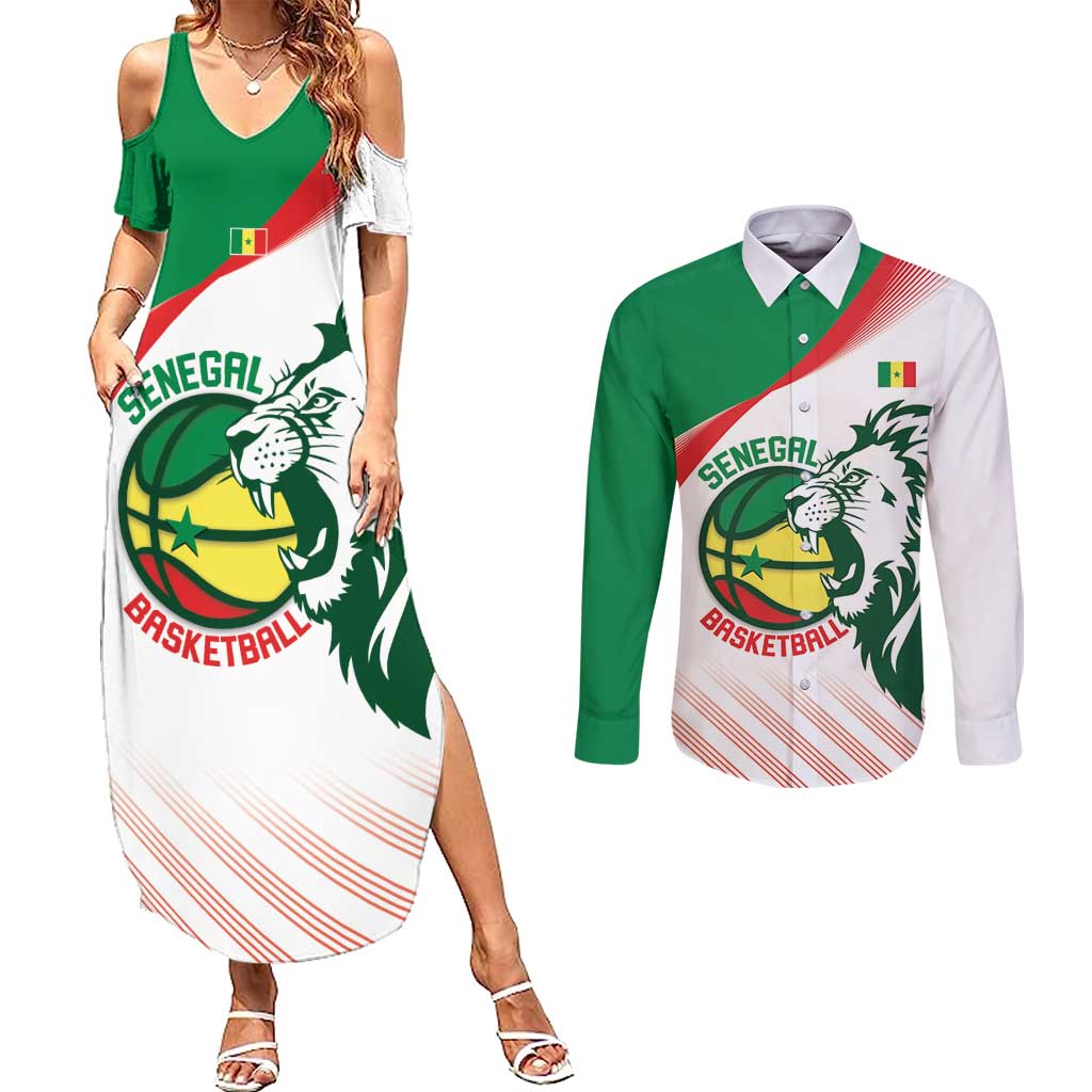 Senegal Basketball Custom Couples Matching Summer Maxi Dress and Long Sleeve Button Shirt Come On Lions - Wonder Print Shop