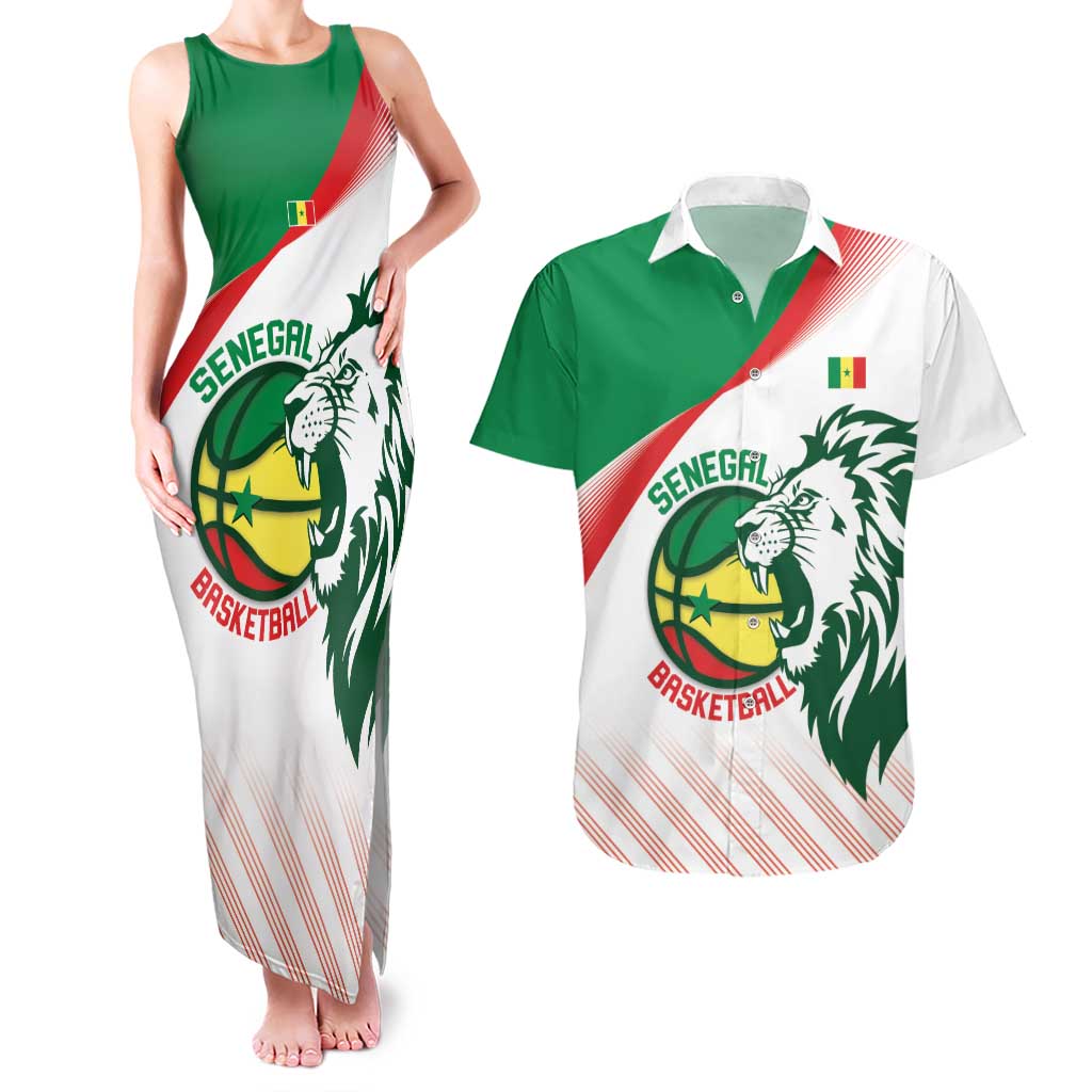 Senegal Basketball Custom Couples Matching Tank Maxi Dress and Hawaiian Shirt Come On Lions - Wonder Print Shop