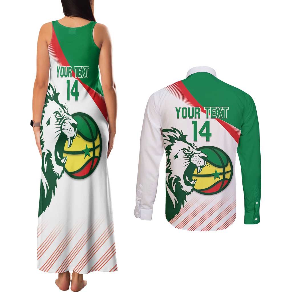 Senegal Basketball Custom Couples Matching Tank Maxi Dress and Long Sleeve Button Shirt Come On Lions - Wonder Print Shop