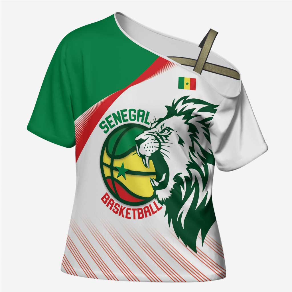 Senegal Basketball Custom Cross Shoulder Shirt Come On Lions - Wonder Print Shop