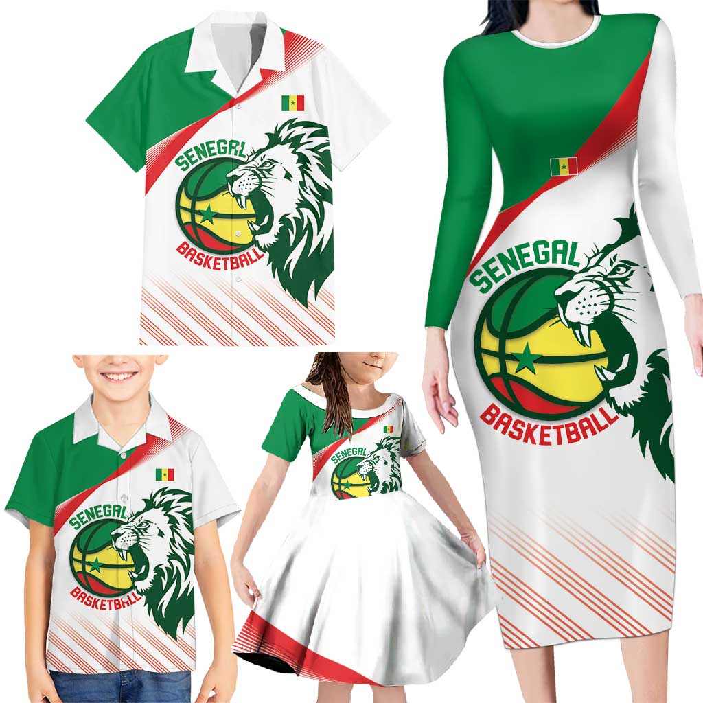 Senegal Basketball Custom Family Matching Long Sleeve Bodycon Dress and Hawaiian Shirt Come On Lions - Wonder Print Shop