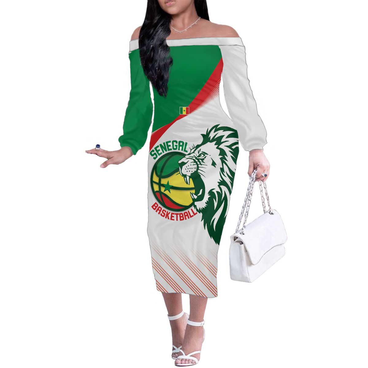 Senegal Basketball Custom Family Matching Off The Shoulder Long Sleeve Dress and Hawaiian Shirt Come On Lions - Wonder Print Shop