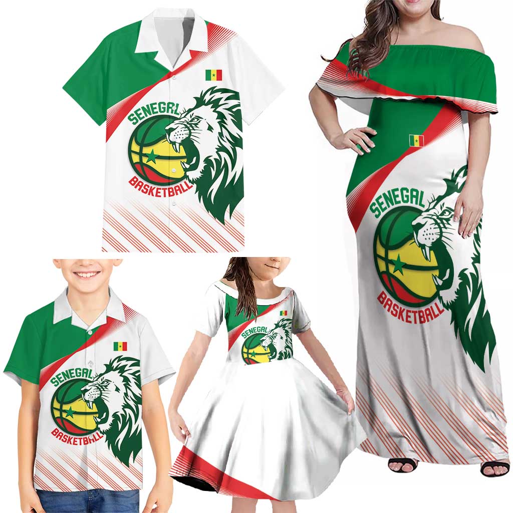 Senegal Basketball Custom Family Matching Off Shoulder Maxi Dress and Hawaiian Shirt Come On Lions - Wonder Print Shop
