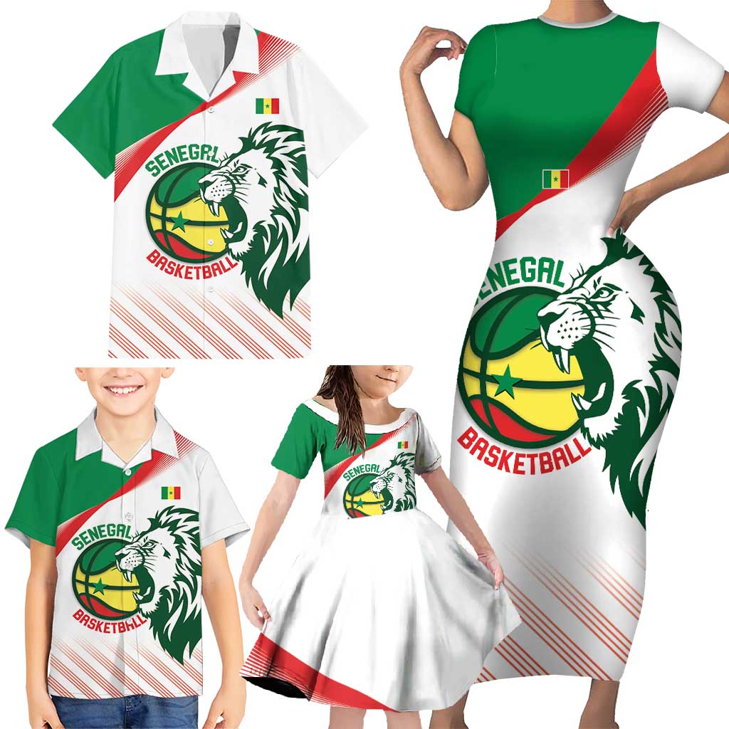 Senegal Basketball Custom Family Matching Short Sleeve Bodycon Dress and Hawaiian Shirt Come On Lions - Wonder Print Shop