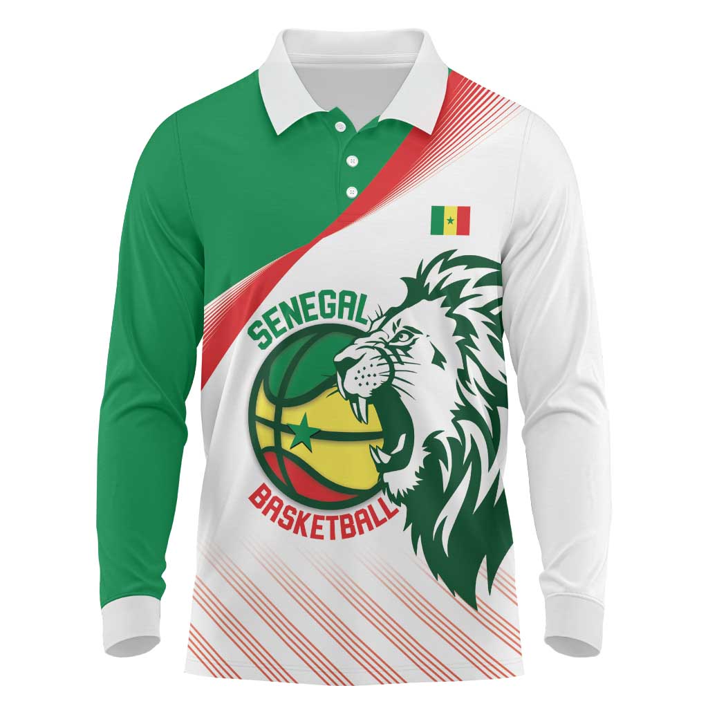 Senegal Basketball Custom Long Sleeve Polo Shirt Come On Lions - Wonder Print Shop