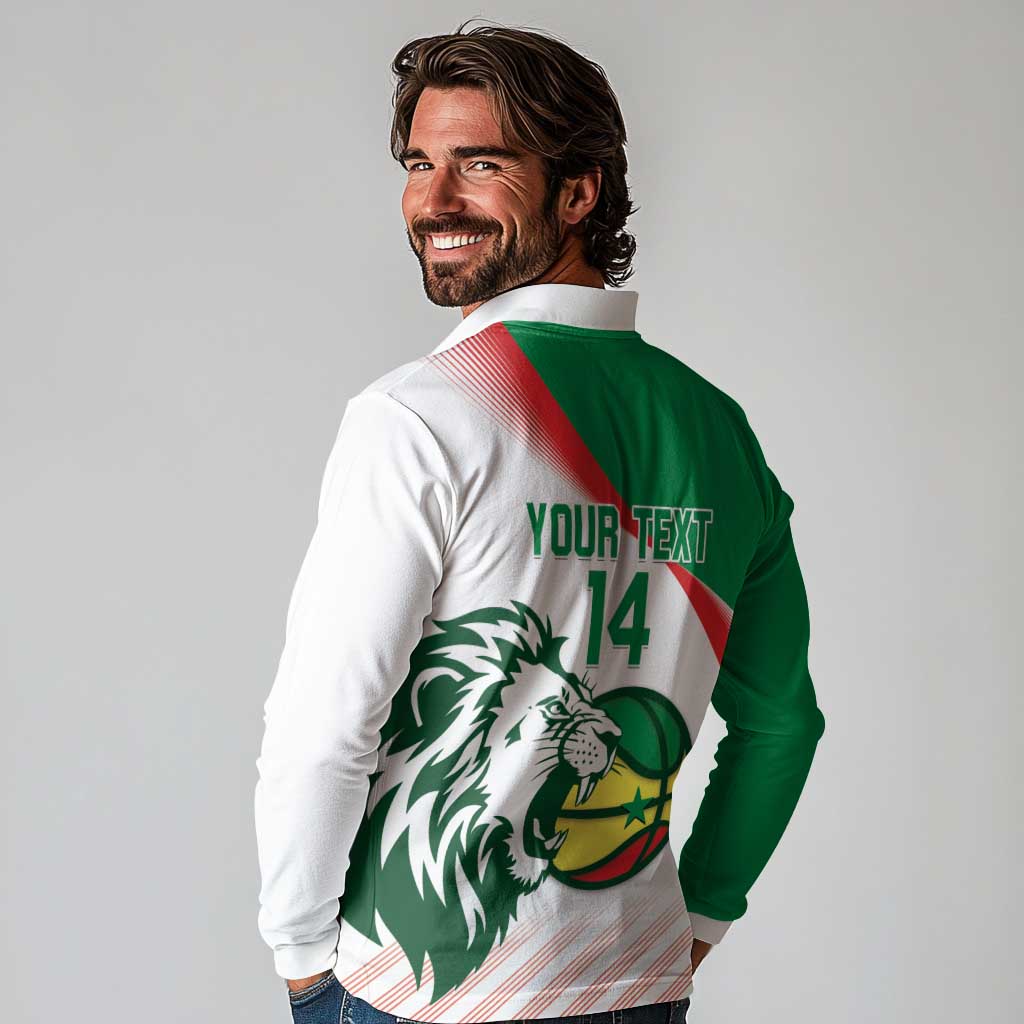 Senegal Basketball Custom Long Sleeve Polo Shirt Come On Lions - Wonder Print Shop