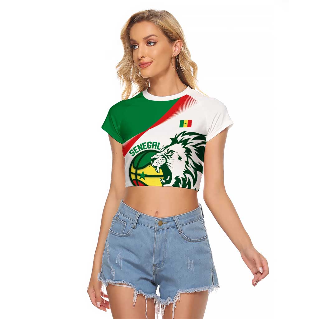 Senegal Basketball Custom Raglan Cropped T Shirt Come On Lions - Wonder Print Shop