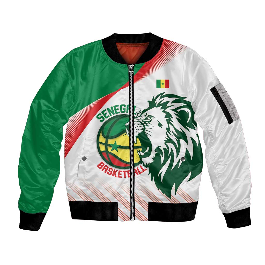 Senegal Basketball Custom Sleeve Zip Bomber Jacket Come On Lions - Wonder Print Shop