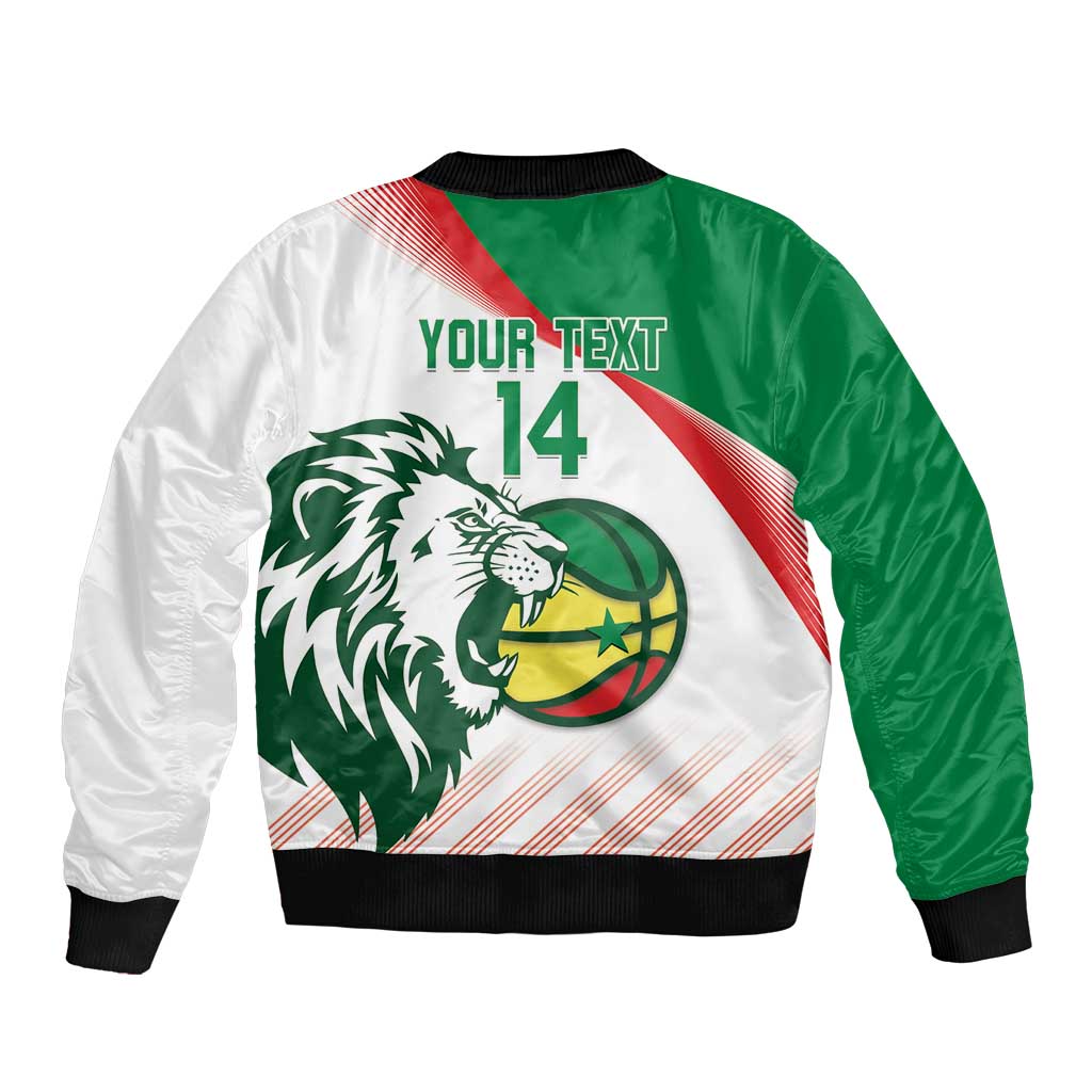 Senegal Basketball Custom Sleeve Zip Bomber Jacket Come On Lions - Wonder Print Shop