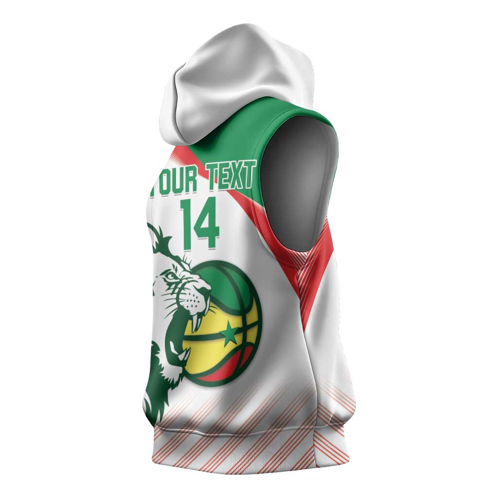 Senegal Basketball Custom Sleeveless Hoodie Come On Lions - Wonder Print Shop