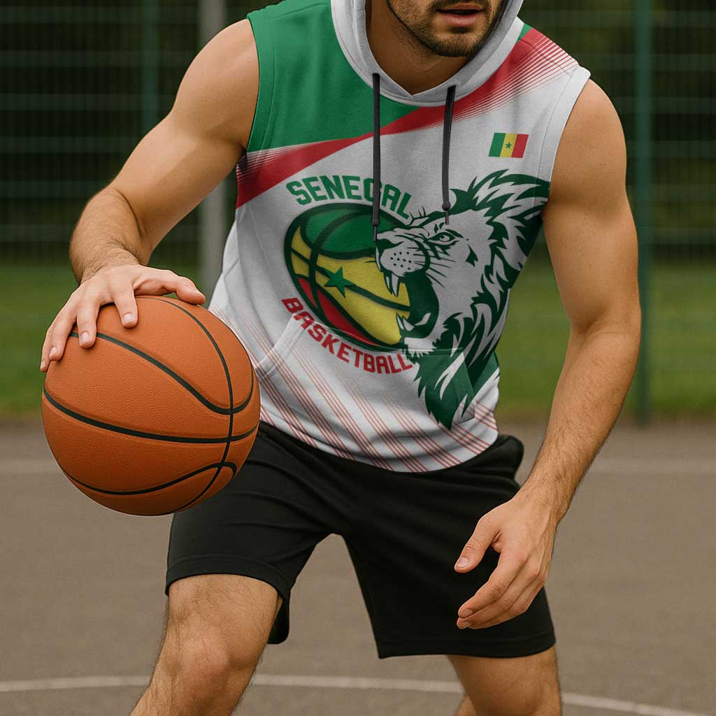 Senegal Basketball Custom Sleeveless Hoodie Come On Lions - Wonder Print Shop