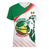 Senegal Basketball Custom Women V-Neck T-Shirt Come On Lions - Wonder Print Shop