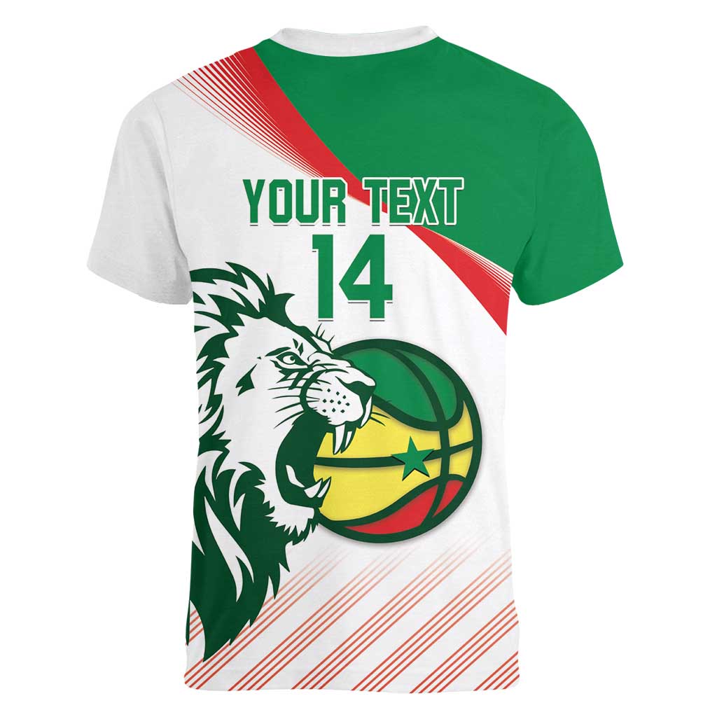 Senegal Basketball Custom Women V-Neck T-Shirt Come On Lions - Wonder Print Shop