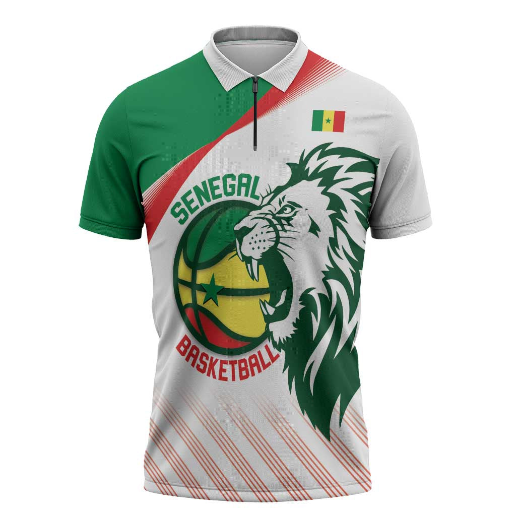 Senegal Basketball Custom Zipper Polo Shirt Come On Lions - Wonder Print Shop