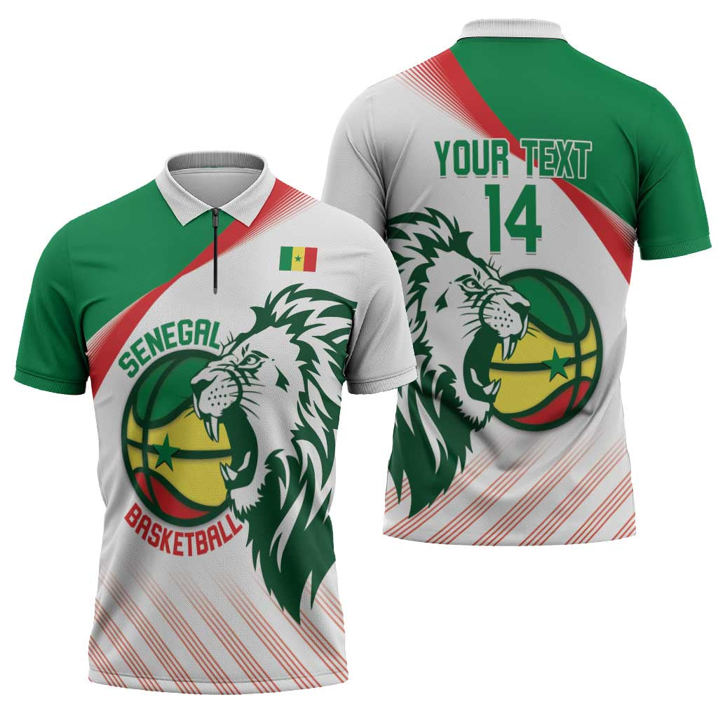 Senegal Basketball Custom Zipper Polo Shirt Come On Lions - Wonder Print Shop