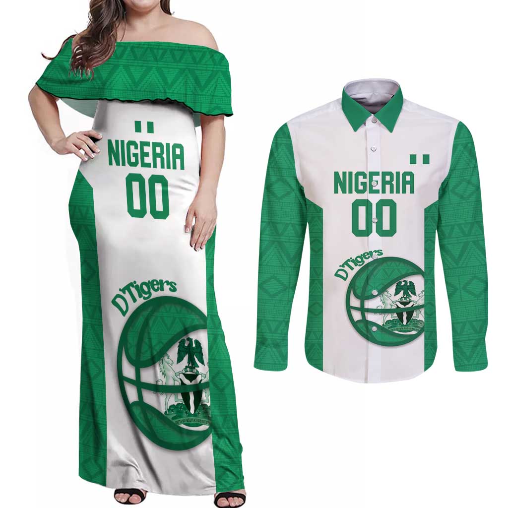 Nigeria Basketball Custom Couples Matching Off Shoulder Maxi Dress and Long Sleeve Button Shirt Come On Tigers - Wonder Print Shop