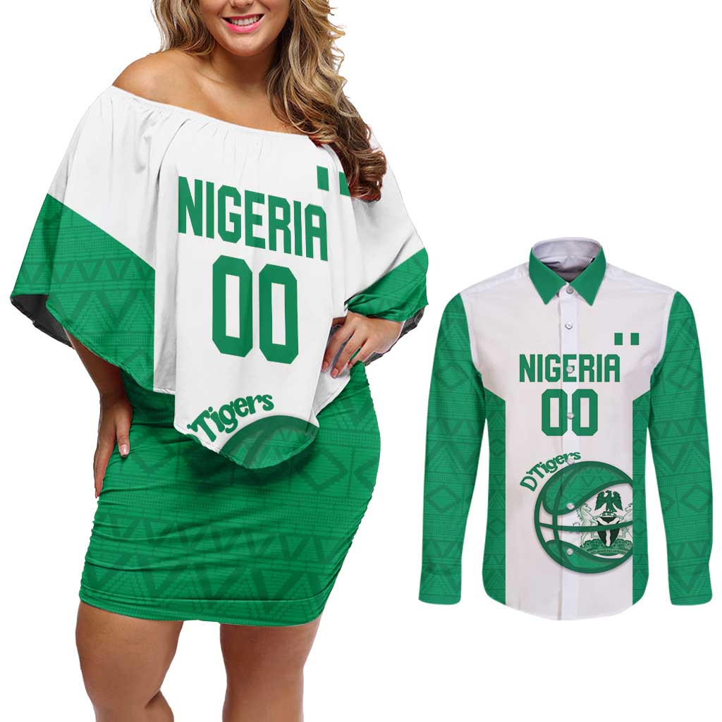 Nigeria Basketball Custom Couples Matching Off Shoulder Short Dress and Long Sleeve Button Shirt Come On Tigers - Wonder Print Shop