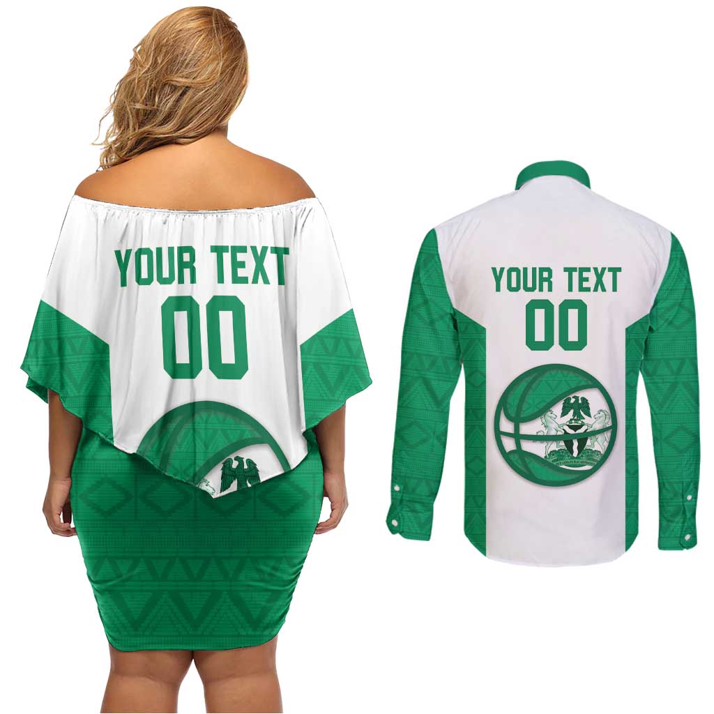 Nigeria Basketball Custom Couples Matching Off Shoulder Short Dress and Long Sleeve Button Shirt Come On Tigers - Wonder Print Shop
