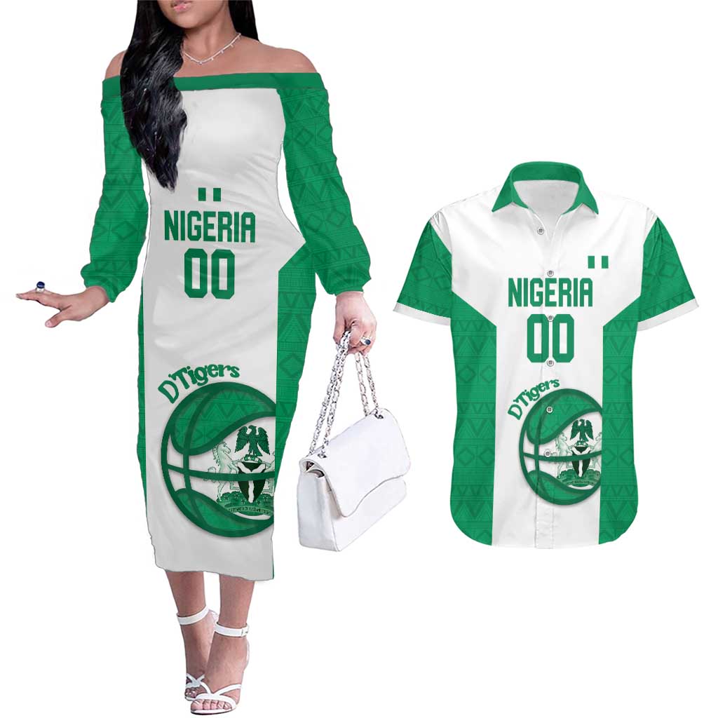 Nigeria Basketball Custom Couples Matching Off The Shoulder Long Sleeve Dress and Hawaiian Shirt Come On Tigers - Wonder Print Shop