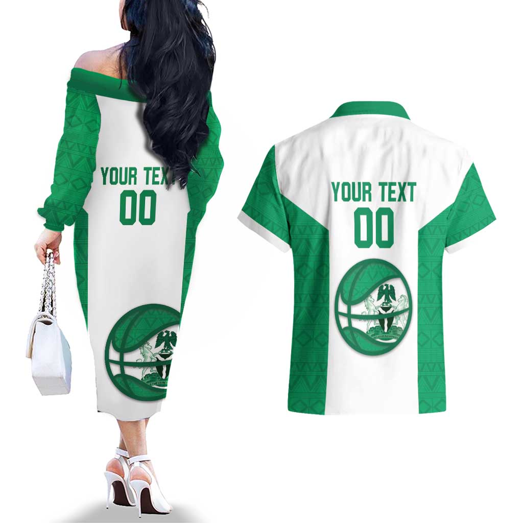 Nigeria Basketball Custom Couples Matching Off The Shoulder Long Sleeve Dress and Hawaiian Shirt Come On Tigers - Wonder Print Shop