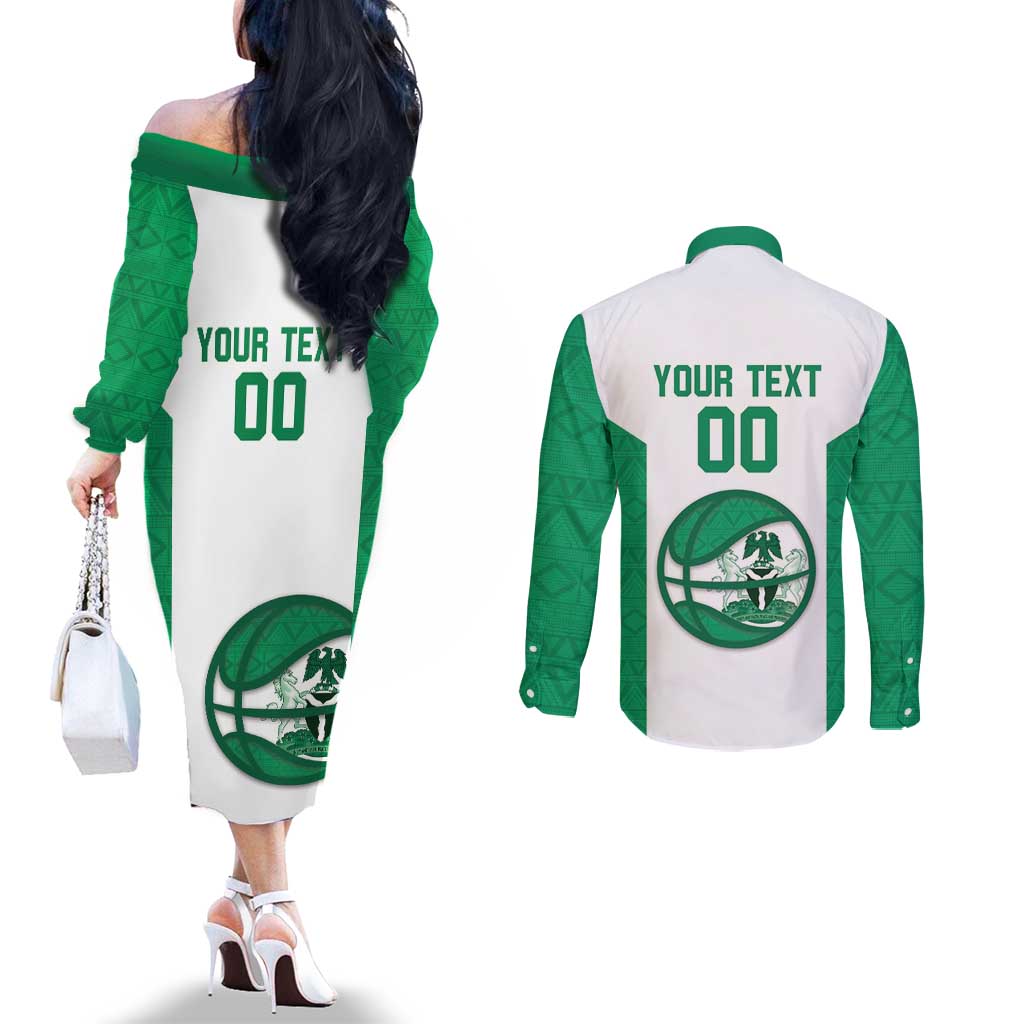 Nigeria Basketball Custom Couples Matching Off The Shoulder Long Sleeve Dress and Long Sleeve Button Shirt Come On Tigers - Wonder Print Shop