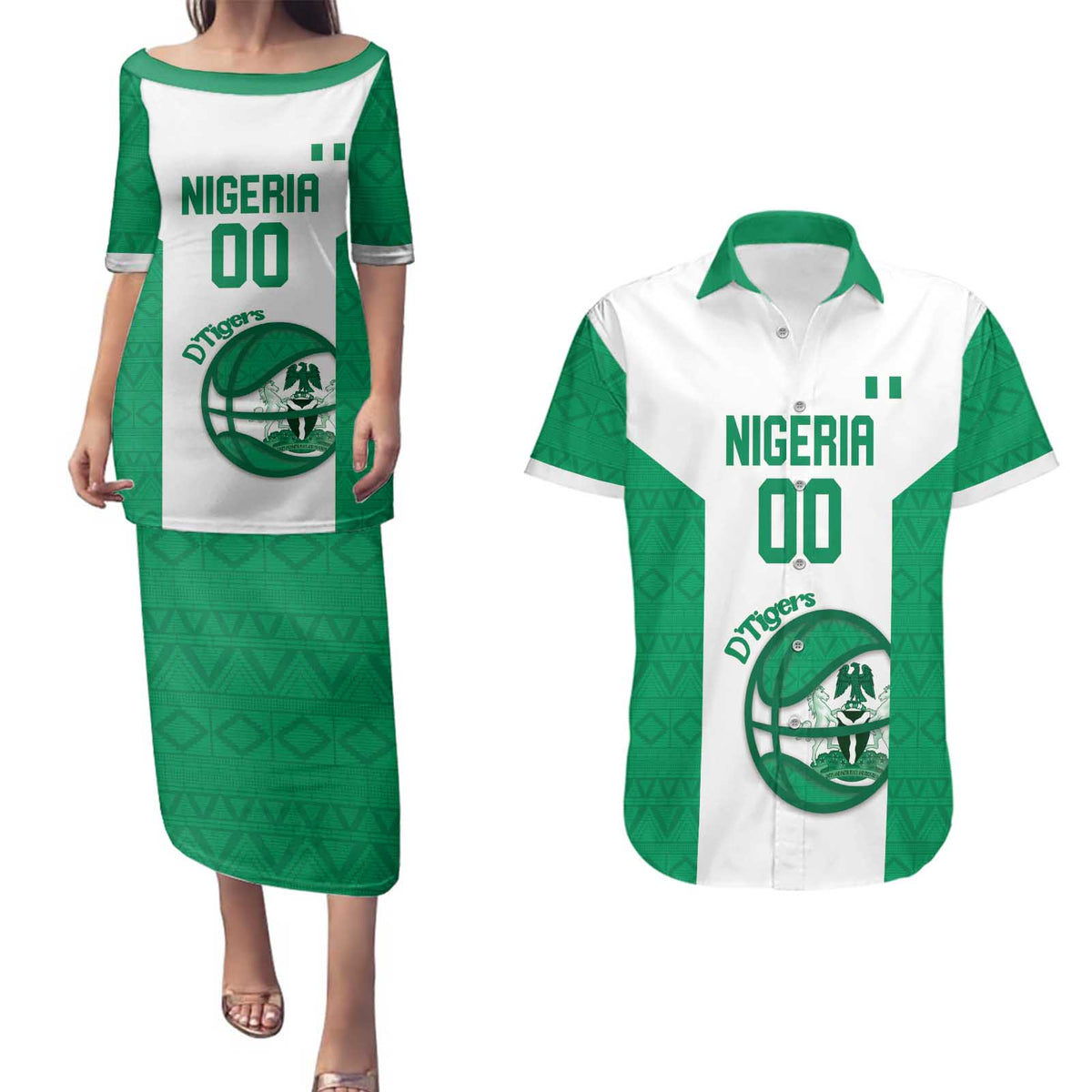 Nigeria Basketball Custom Couples Matching Puletasi and Hawaiian Shirt Come On Tigers - Wonder Print Shop
