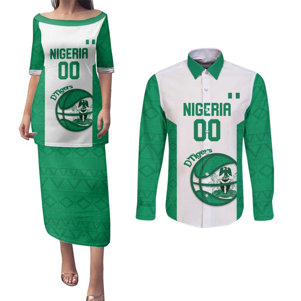 Nigeria Basketball Custom Couples Matching Puletasi and Long Sleeve Button Shirt Come On Tigers - Wonder Print Shop