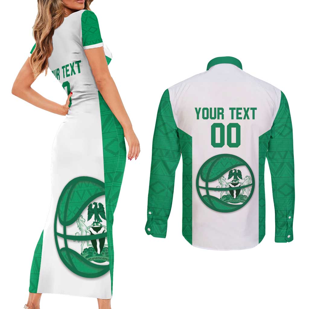 Nigeria Basketball Custom Couples Matching Short Sleeve Bodycon Dress and Long Sleeve Button Shirt Come On Tigers - Wonder Print Shop