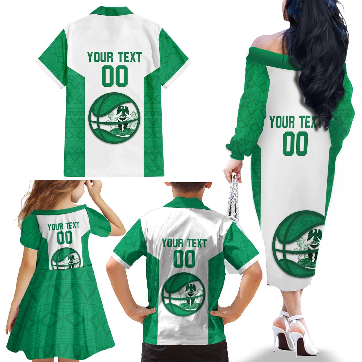 Nigeria Basketball Custom Family Matching Off The Shoulder Long Sleeve Dress and Hawaiian Shirt Come On Tigers - Wonder Print Shop