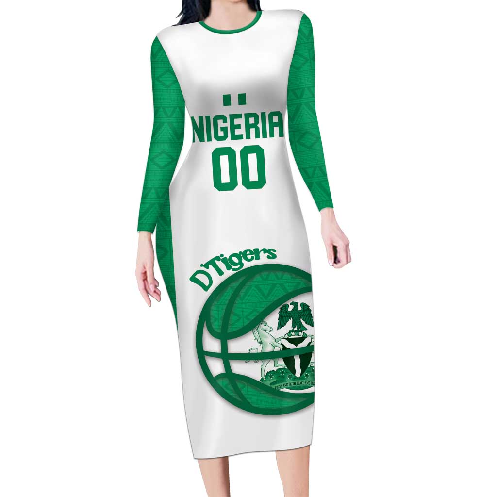 Nigeria Basketball Custom Long Sleeve Bodycon Dress Come On Tigers - Wonder Print Shop
