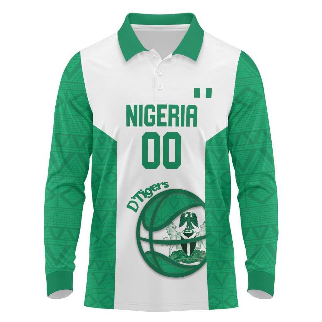 Nigeria Basketball Custom Long Sleeve Polo Shirt Come On Tigers - Wonder Print Shop