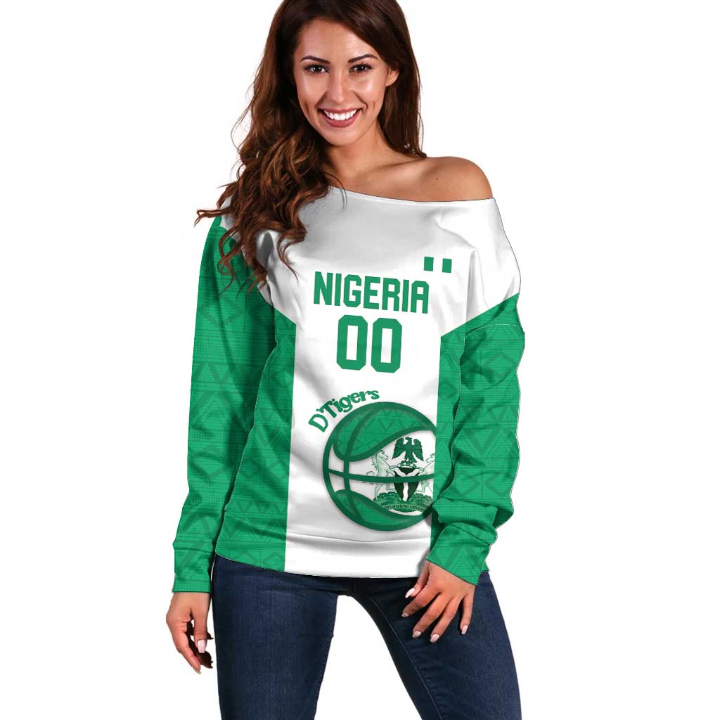 Nigeria Basketball Custom Off Shoulder Sweater Come On Tigers - Wonder Print Shop