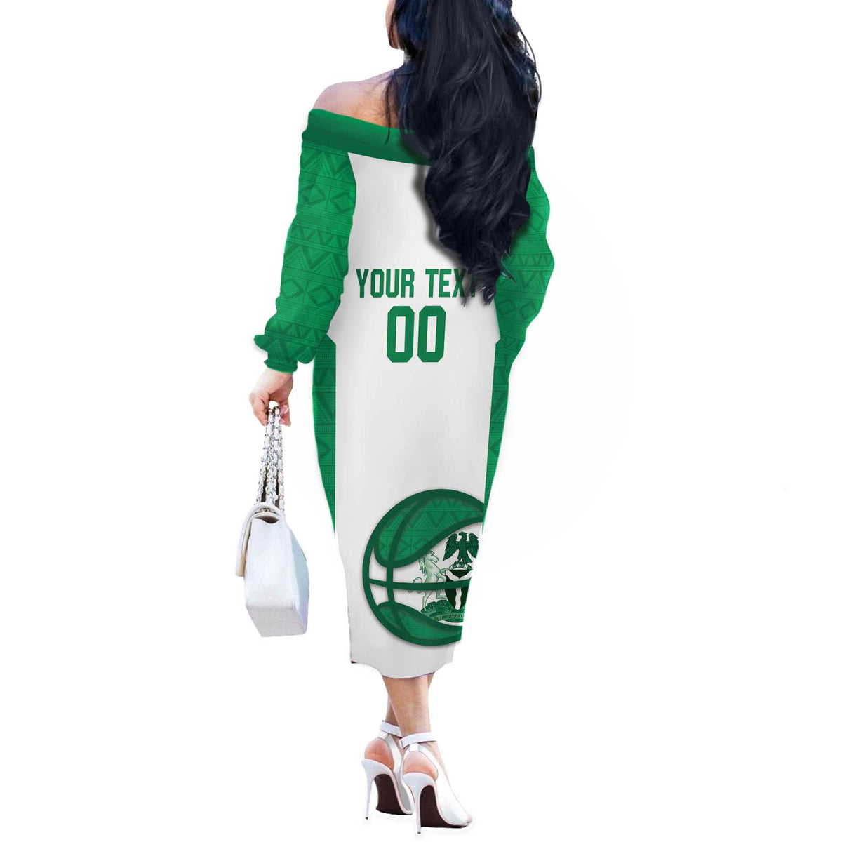 Nigeria Basketball Custom Off The Shoulder Long Sleeve Dress Come On Tigers - Wonder Print Shop