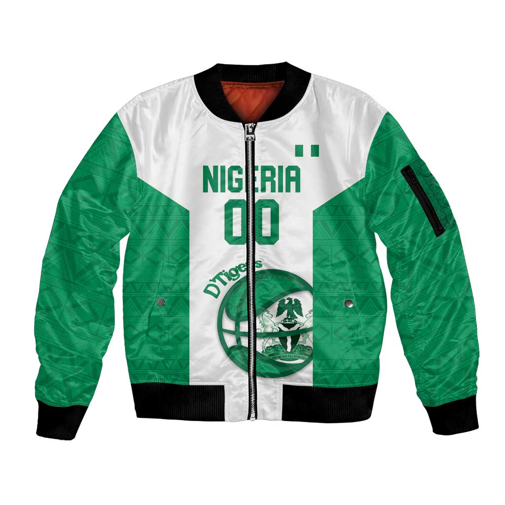 Nigeria Basketball Custom Sleeve Zip Bomber Jacket Come On Tigers - Wonder Print Shop