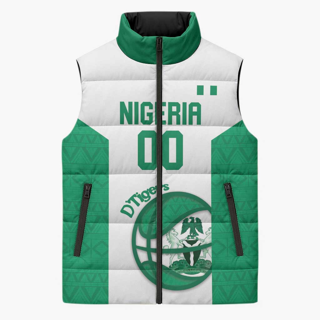 Nigeria Basketball Custom Sleeveless Puffer Jacket Come On Tigers - Wonder Print Shop